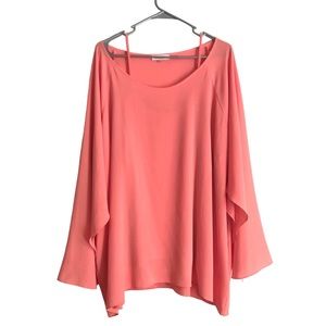 Calvin Klein Womens Plus Size 3X Split Long Sleeve Top Flowy Blouse with Cami